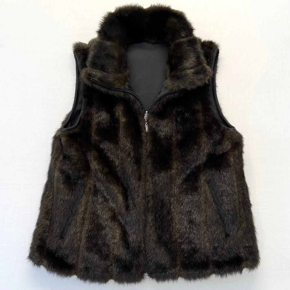 GIACCA A Gallery Co. Reversible Faux Fur Vest Women's Size S Brown Vintage 90's